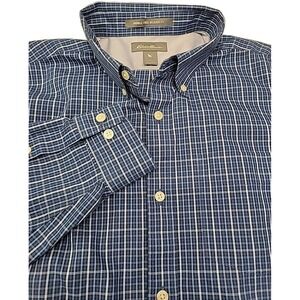 Eddie Bauer Oxford Shirt Mens L Legend Wash Button Down Cotton Casual Blue Plaid